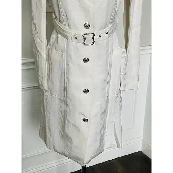 Tocca New Cream Ivory Linen Viscose Trench Coat Belted - Picture 5 of 12